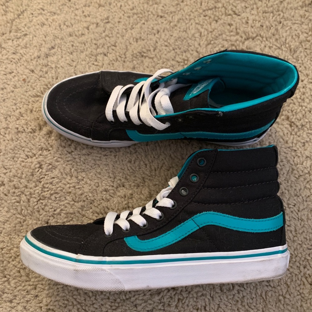 Black and teal high top vans